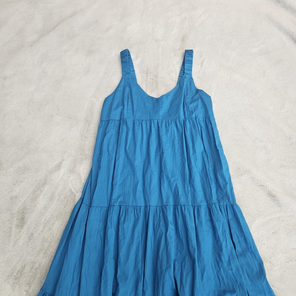 Magari Italian Cotton Blend Sleeveless Tiered Maxi Dress in Bright Blue Summer - Picture 2 of 9